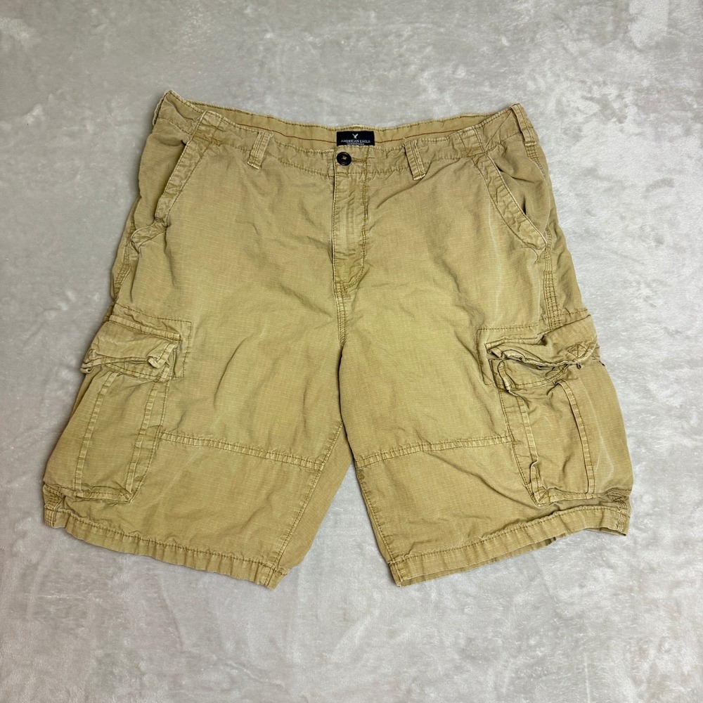 American Eagle Longboard Cargo Shorts Mens 40 Khaki Tan Ripstop Skater Baggy Y2K